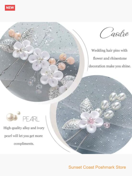 3pk Flower Bridal Hair Pins Pearl Rhinestone Wedding Hair Piece main image 4